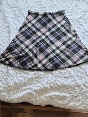 Plaid A-Line Skirt in Black, Pink & Cream